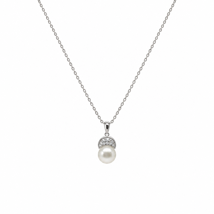 Pearl and  0.10 Ctw Lab Grown Diamond Pendant in 925 Platinum Plated