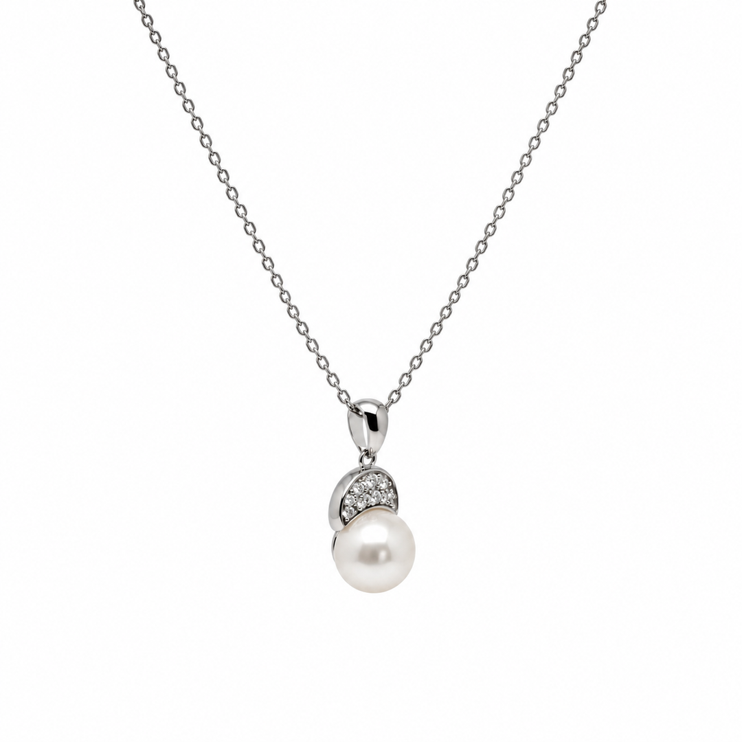 Pearl and  0.10 Ctw Lab Grown Diamond Pendant in 925 Platinum Plated