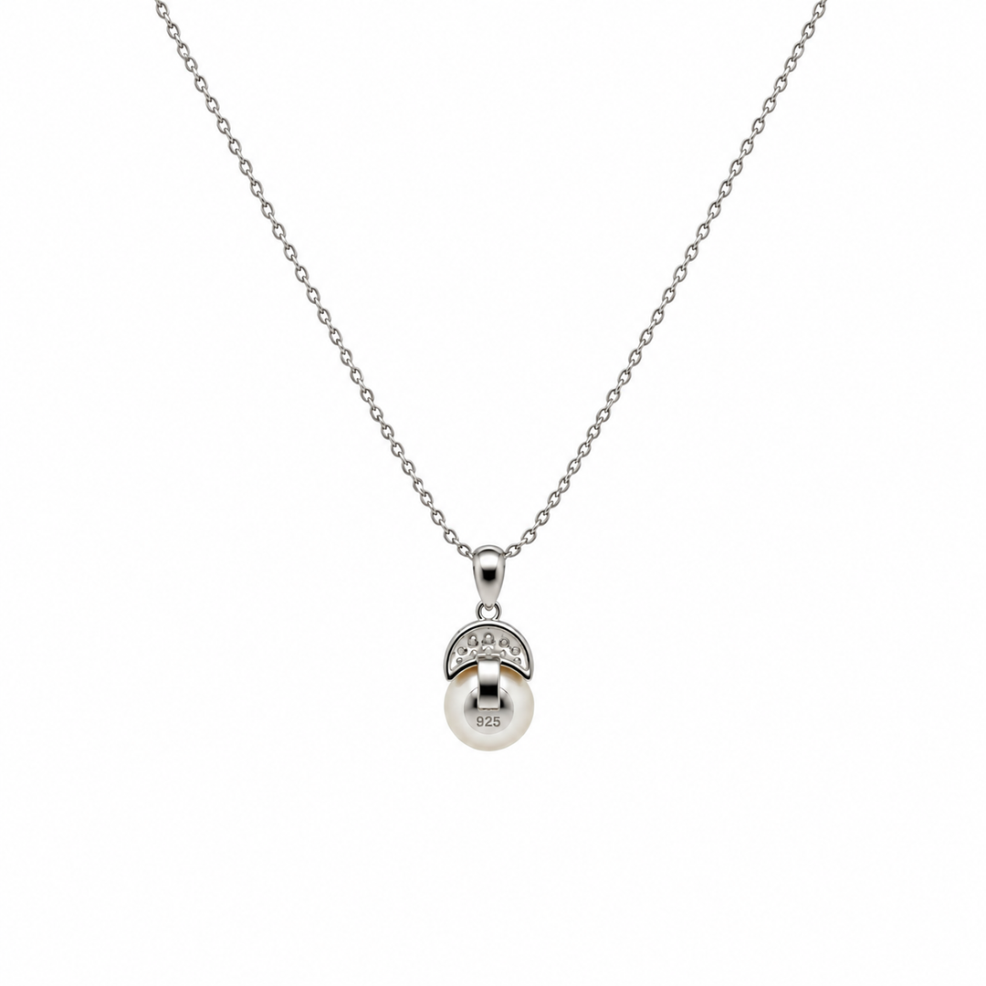Pearl and  0.10 Ctw Lab Grown Diamond Pendant in 925 Platinum Plated