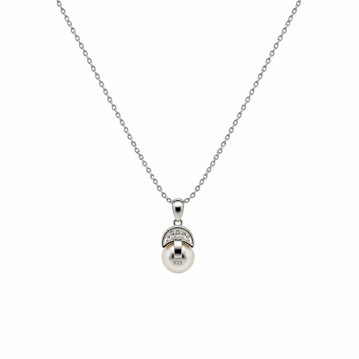Pearl and  0.10 Ctw Lab Grown Diamond Pendant in 925 Platinum Plated