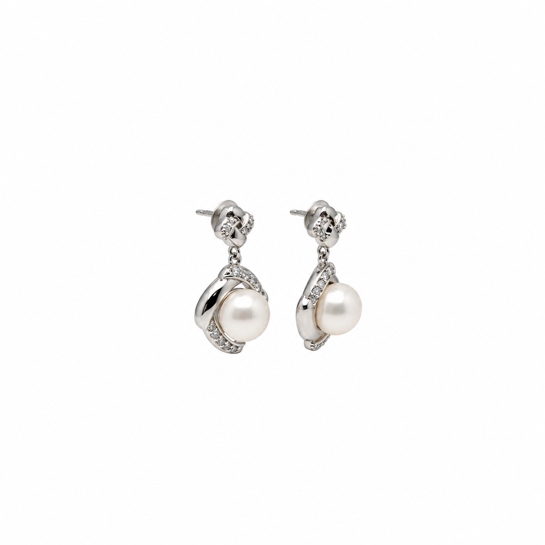 Pearl and  0.22 Ctw Lab Grown Diamond Earring in 925 Platinum Plated