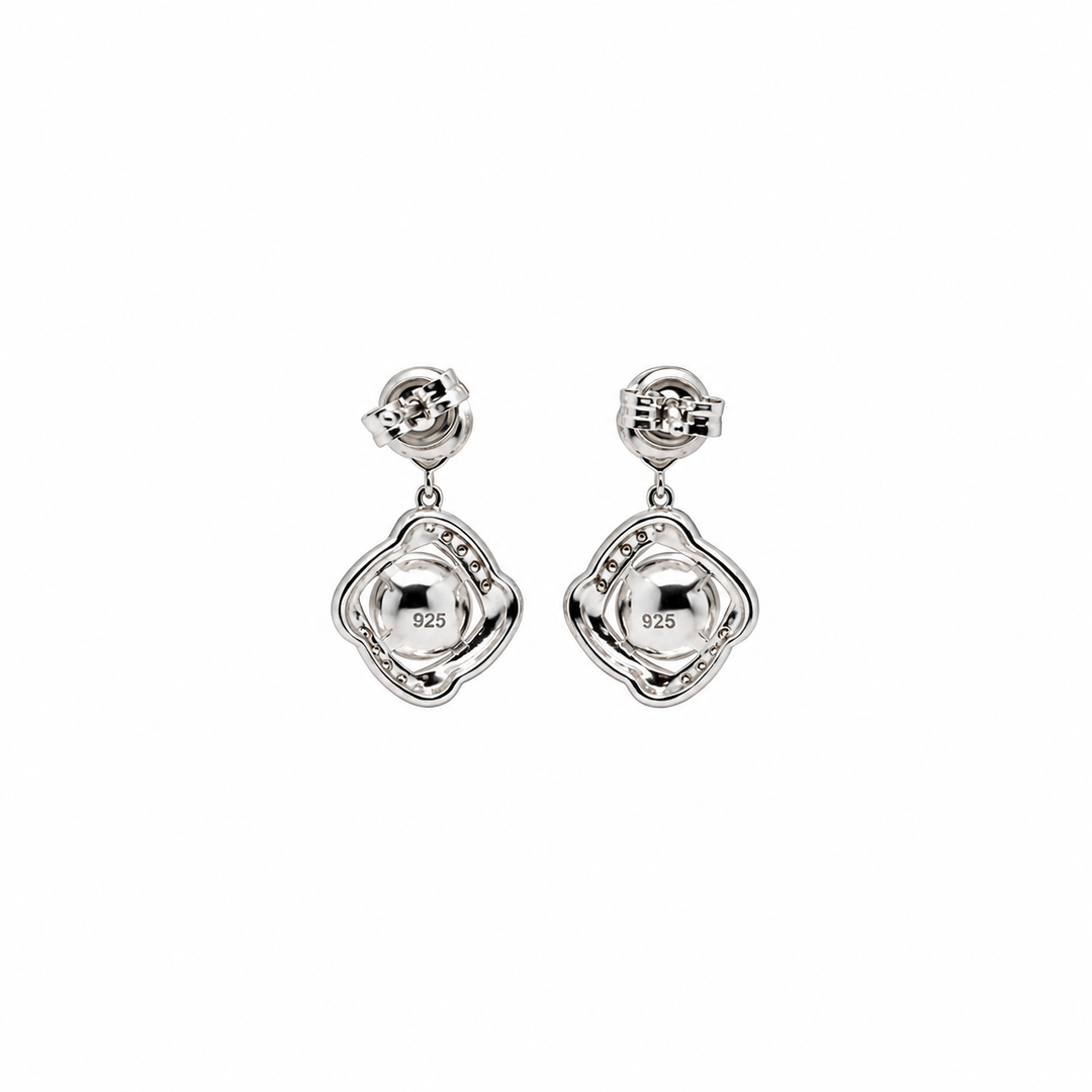 Pearl and  0.22 Ctw Lab Grown Diamond Earring in 925 Platinum Plated