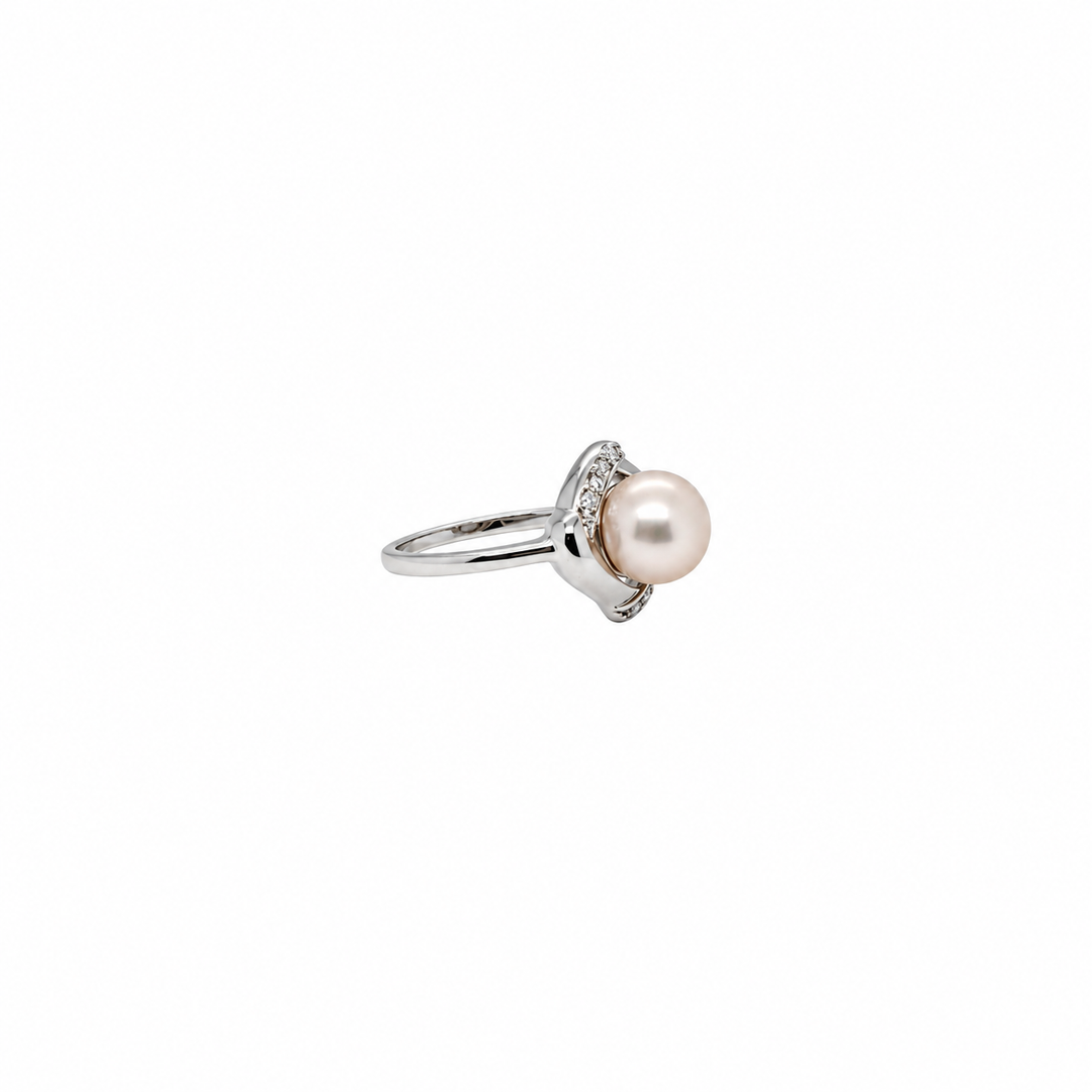Pearl and  0.14 Ctw Lab Grown Diamond Ring in 925 Platinum Plated