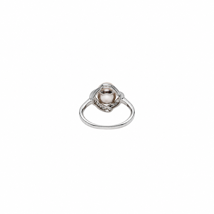 Pearl and  0.14 Ctw Lab Grown Diamond Ring in 925 Platinum Plated