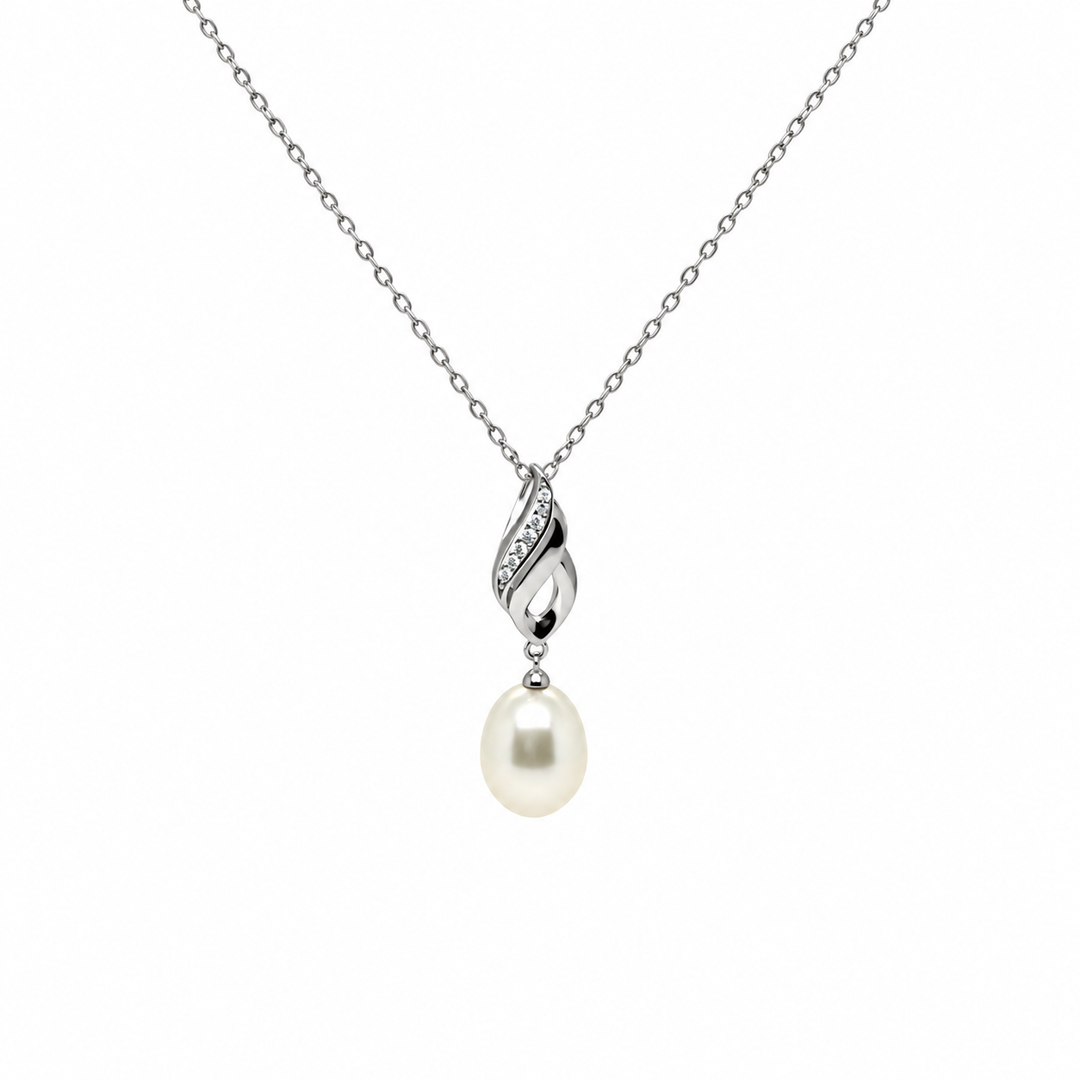 Pearl and  0.03 Ctw Lab Grown Diamond Pendant in 925 Platinum Plated