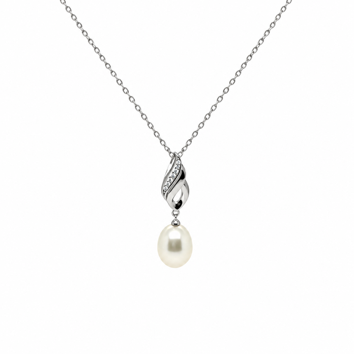 Pearl and  0.03 Ctw Lab Grown Diamond Pendant in 925 Platinum Plated