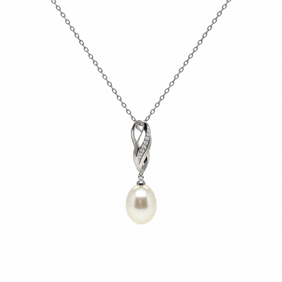 Pearl and  0.03 Ctw Lab Grown Diamond Pendant in 925 Platinum Plated