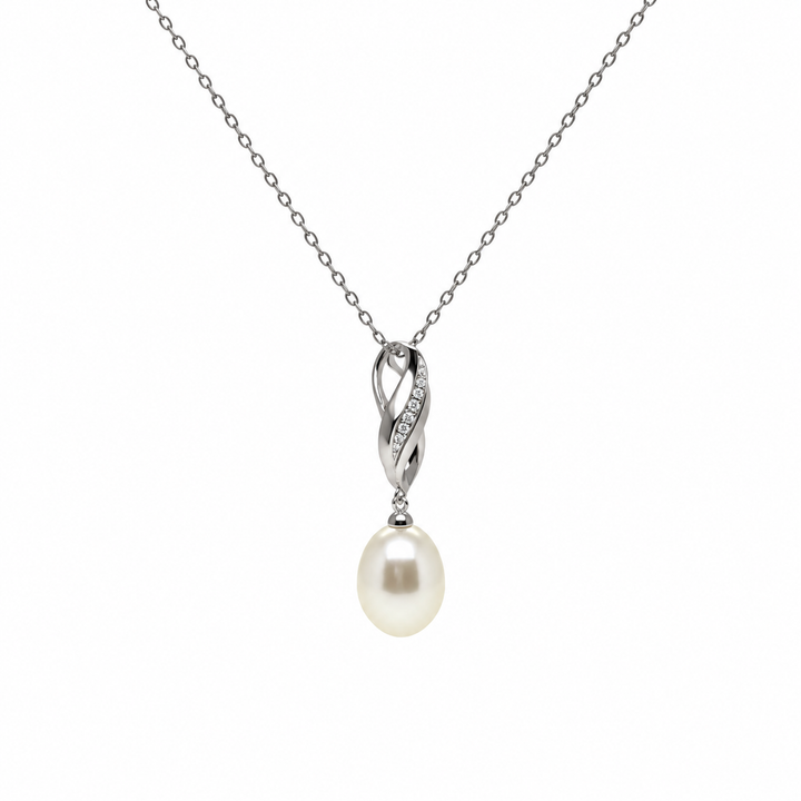 Pearl and  0.03 Ctw Lab Grown Diamond Pendant in 925 Platinum Plated