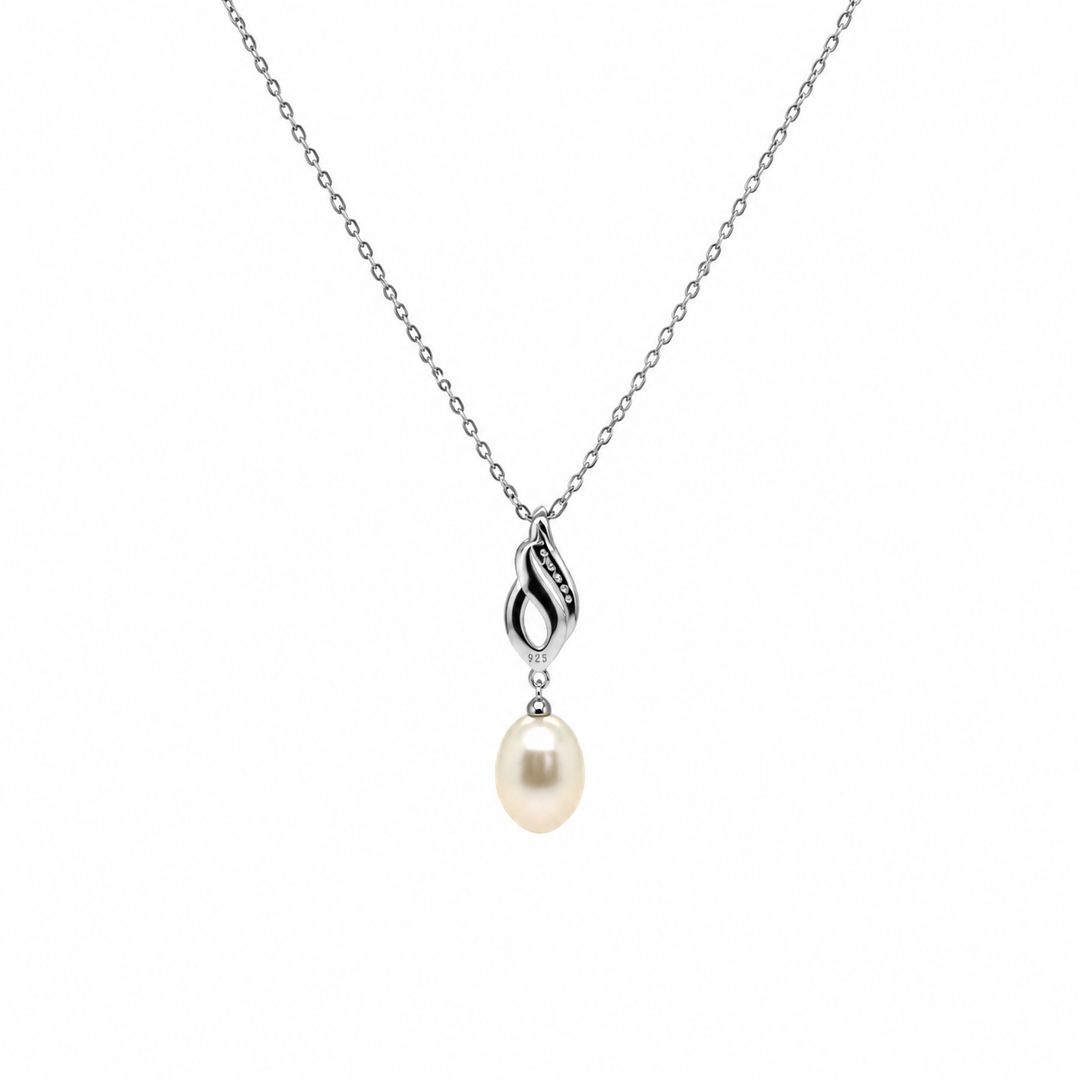 Pearl and  0.03 Ctw Lab Grown Diamond Pendant in 925 Platinum Plated