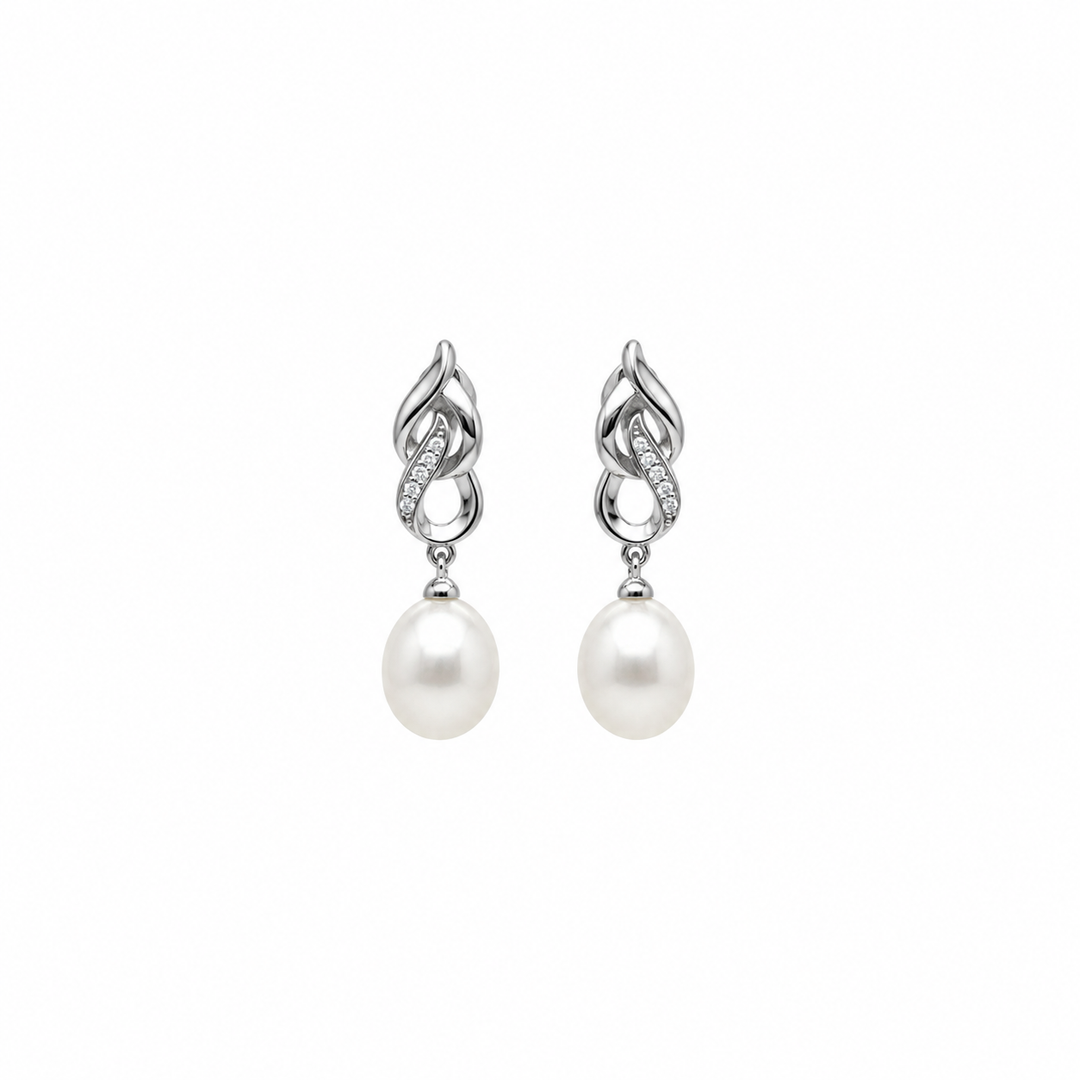 Pearl and  0.03 Ctw Lab Grown Diamond Earring in 925 Platinum Plated