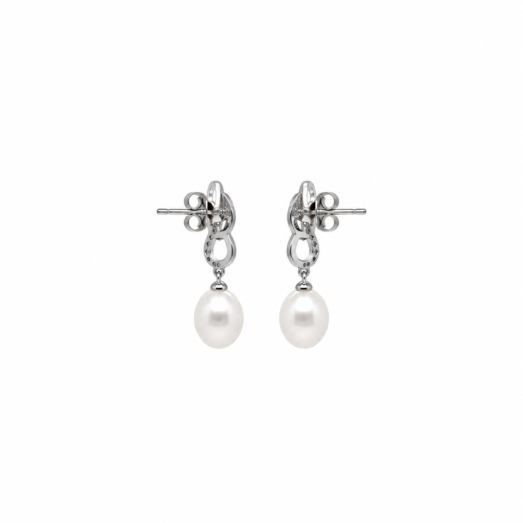 Pearl and  0.03 Ctw Lab Grown Diamond Earring in 925 Platinum Plated