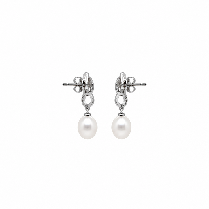 Pearl and  0.03 Ctw Lab Grown Diamond Earring in 925 Platinum Plated