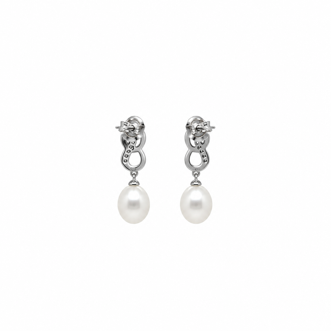 Pearl and  0.03 Ctw Lab Grown Diamond Earring in 925 Platinum Plated