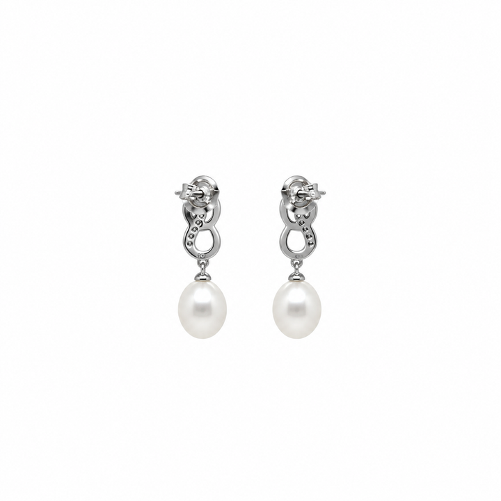 Pearl and  0.03 Ctw Lab Grown Diamond Earring in 925 Platinum Plated