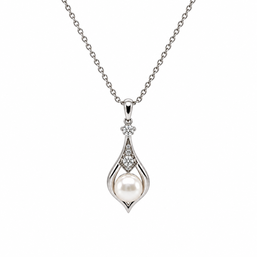 Pearl and  0.15 Ctw Lab Grown Diamond Pendant in 925 Platinum Plated