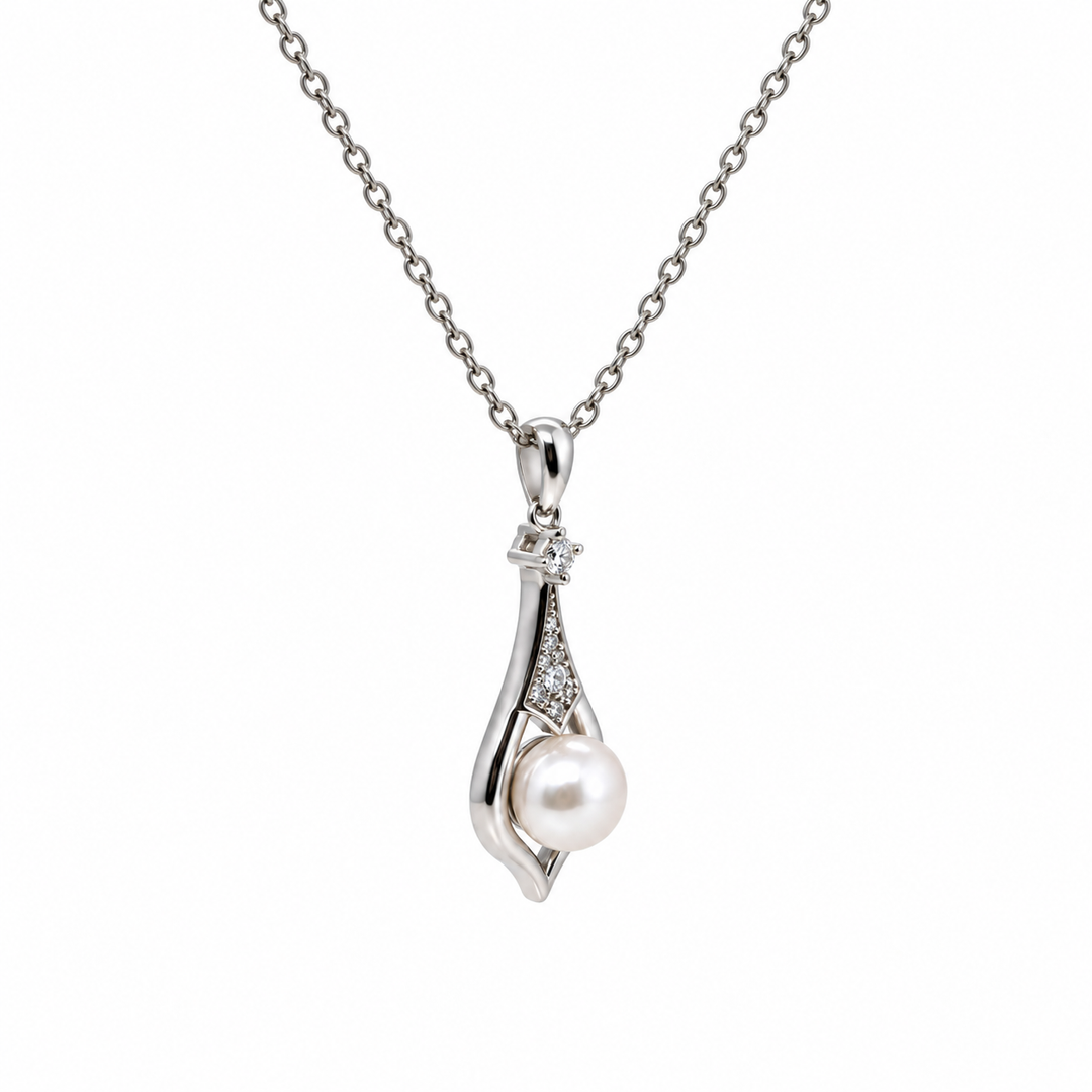 Pearl and  0.15 Ctw Lab Grown Diamond Pendant in 925 Platinum Plated