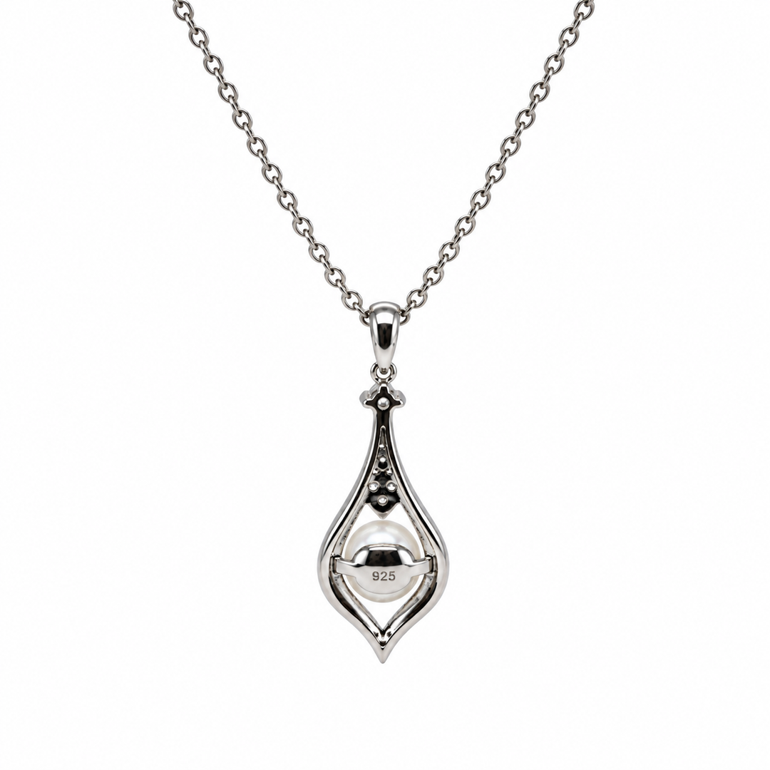 Pearl and  0.15 Ctw Lab Grown Diamond Pendant in 925 Platinum Plated