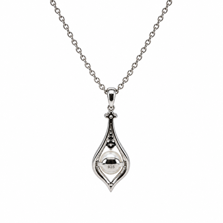 Pearl and  0.15 Ctw Lab Grown Diamond Pendant in 925 Platinum Plated