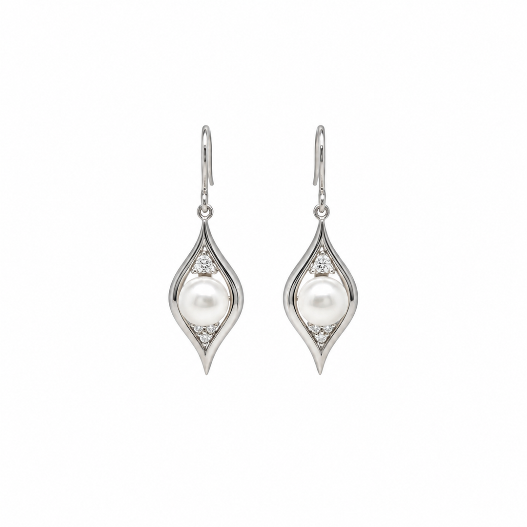 Pearl and  0.18 Ctw Lab Grown Diamond Earring in 925 Platinum Plated