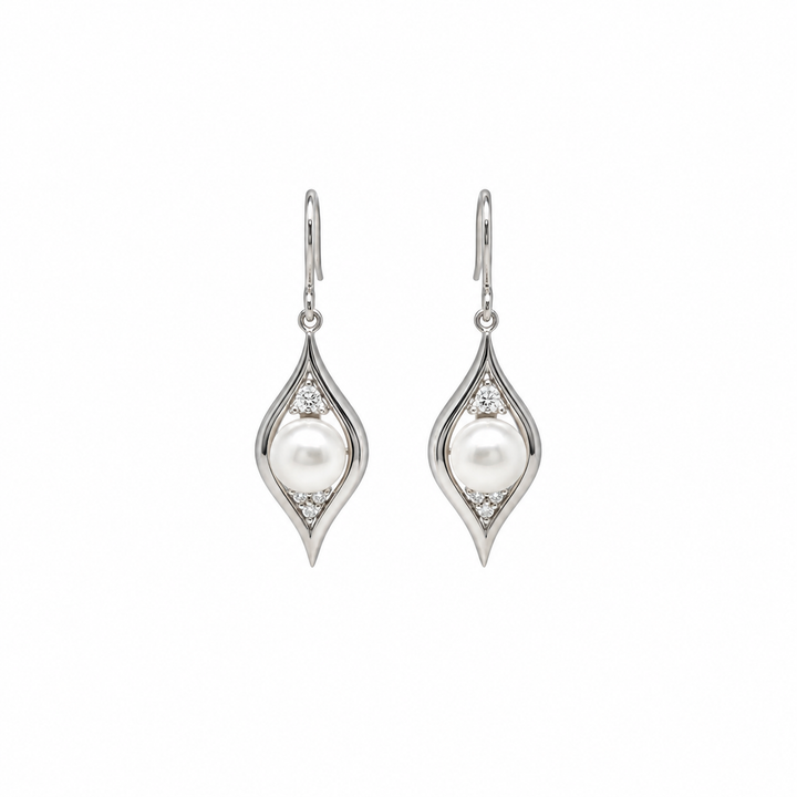 Pearl and  0.18 Ctw Lab Grown Diamond Earring in 925 Platinum Plated