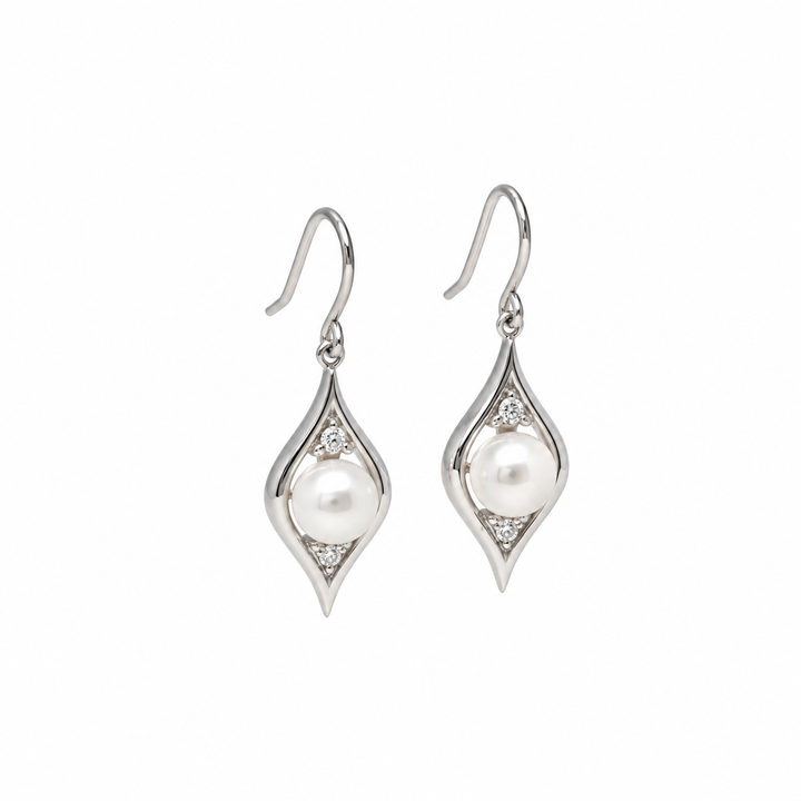 Pearl and  0.18 Ctw Lab Grown Diamond Earring in 925 Platinum Plated