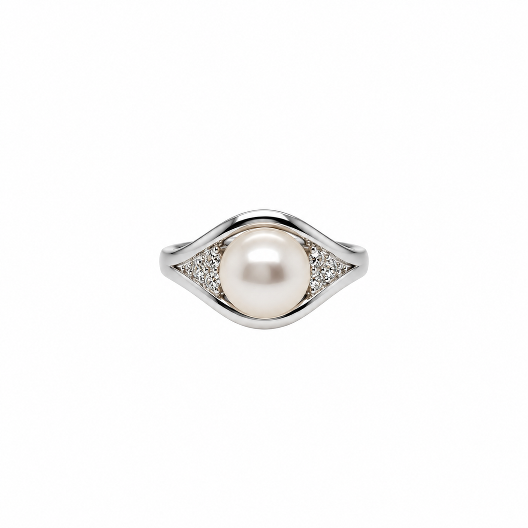 Pearl and  0.18 Ctw Lab Grown Diamond Ring in 925 Platinum Plated