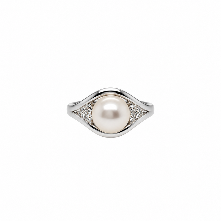 Pearl and  0.18 Ctw Lab Grown Diamond Ring in 925 Platinum Plated