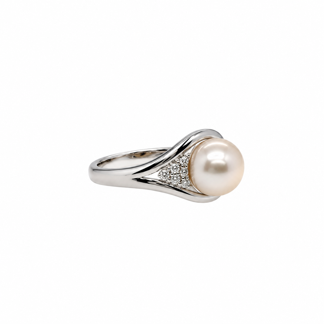 Pearl and  0.18 Ctw Lab Grown Diamond Ring in 925 Platinum Plated