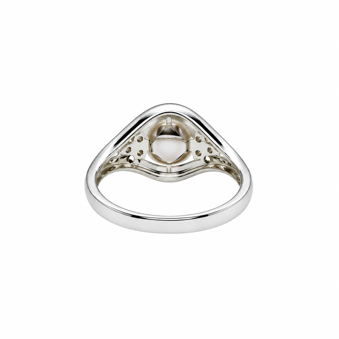 Pearl and  0.18 Ctw Lab Grown Diamond Ring in 925 Platinum Plated