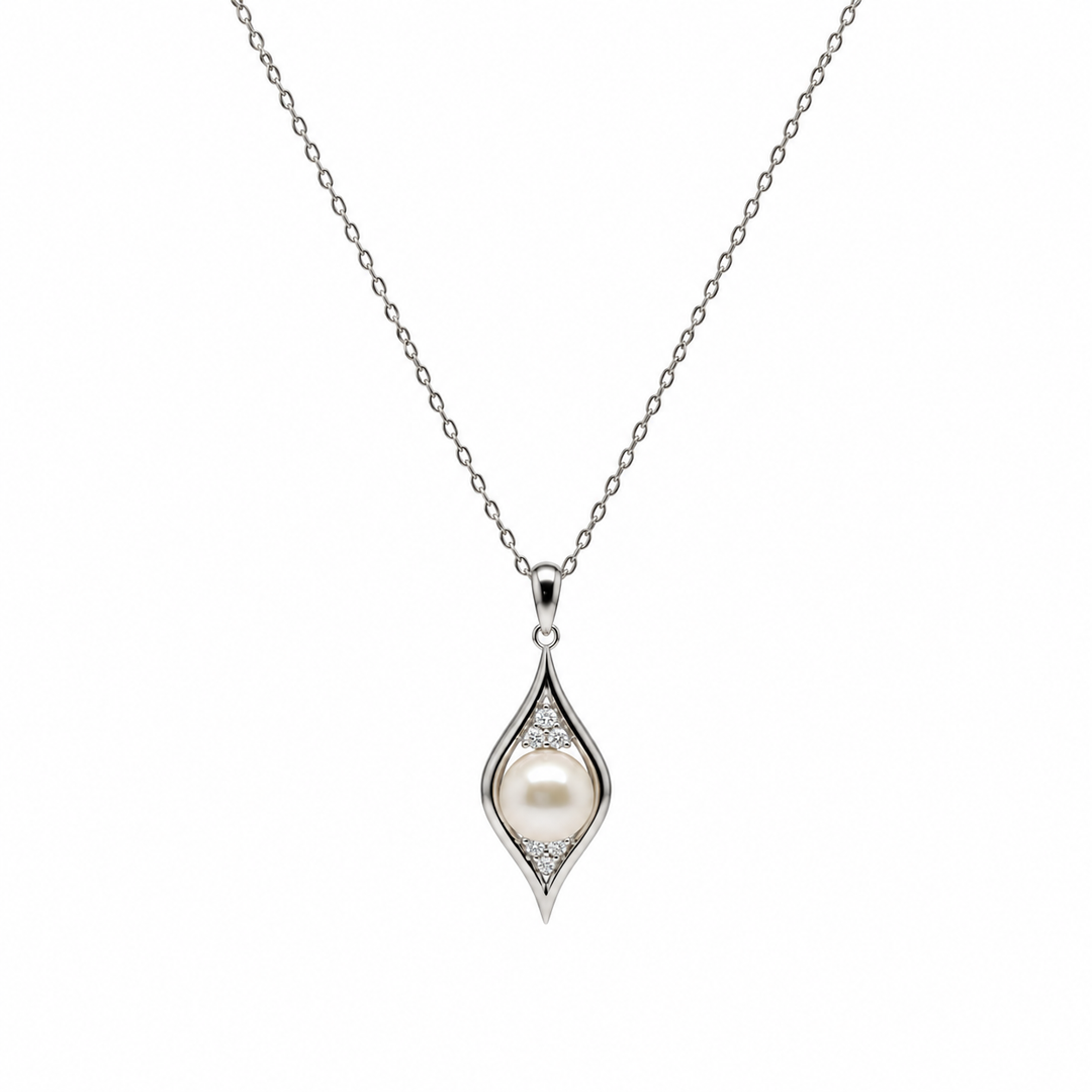 Pearl and  0.12 Ctw Lab Grown Diamond Pendant in 925 Platinum Plated