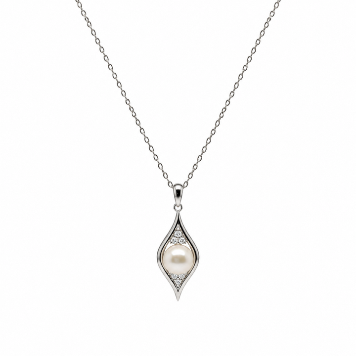 Pearl and  0.12 Ctw Lab Grown Diamond Pendant in 925 Platinum Plated