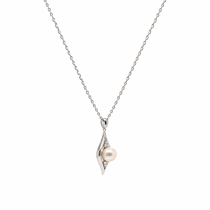 Pearl and  0.12 Ctw Lab Grown Diamond Pendant in 925 Platinum Plated