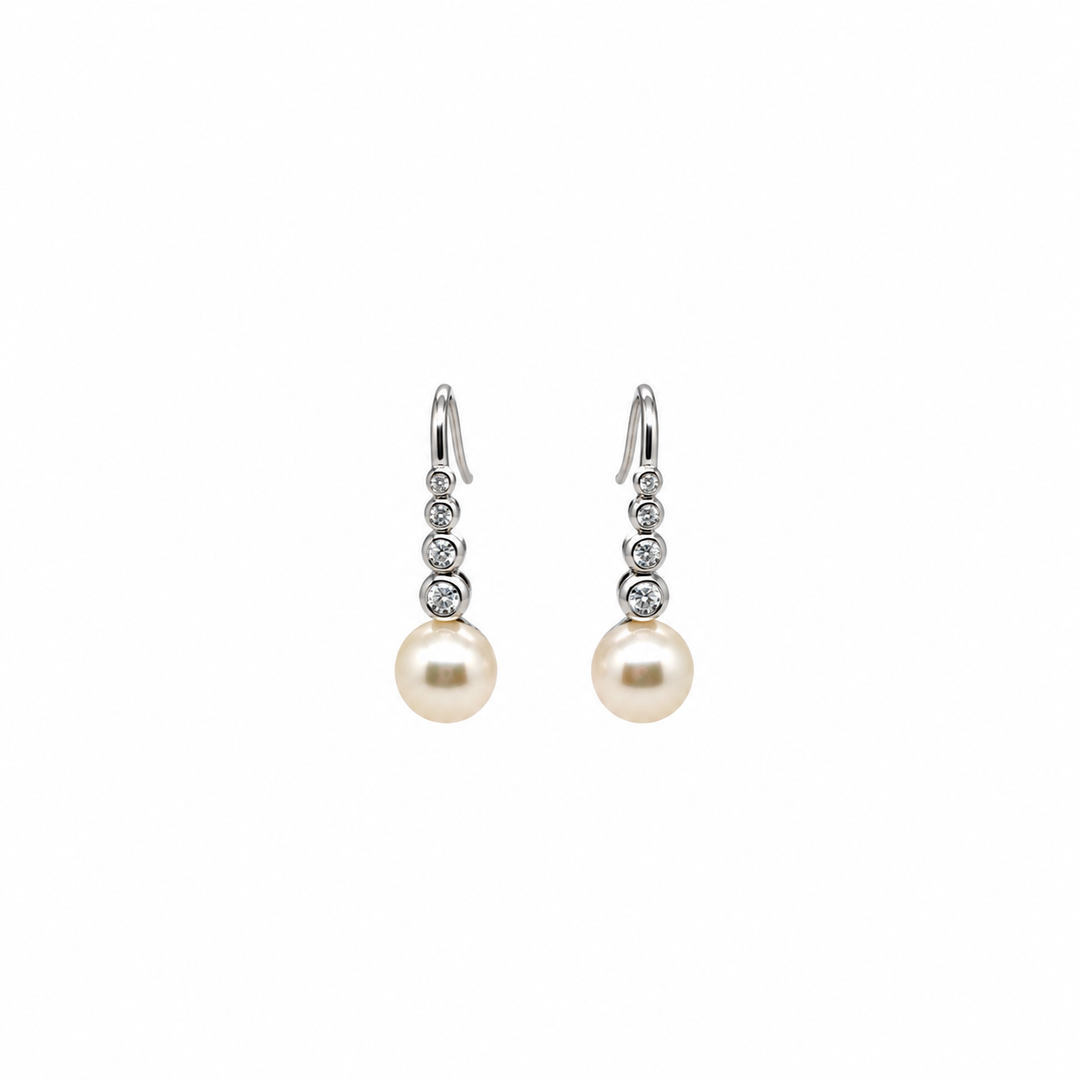 Pearl and  0.19 Ctw Lab Grown Diamond Earring in 925 Platinum Plated
