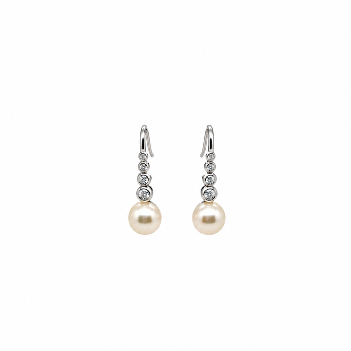 Pearl and  0.19 Ctw Lab Grown Diamond Earring in 925 Platinum Plated
