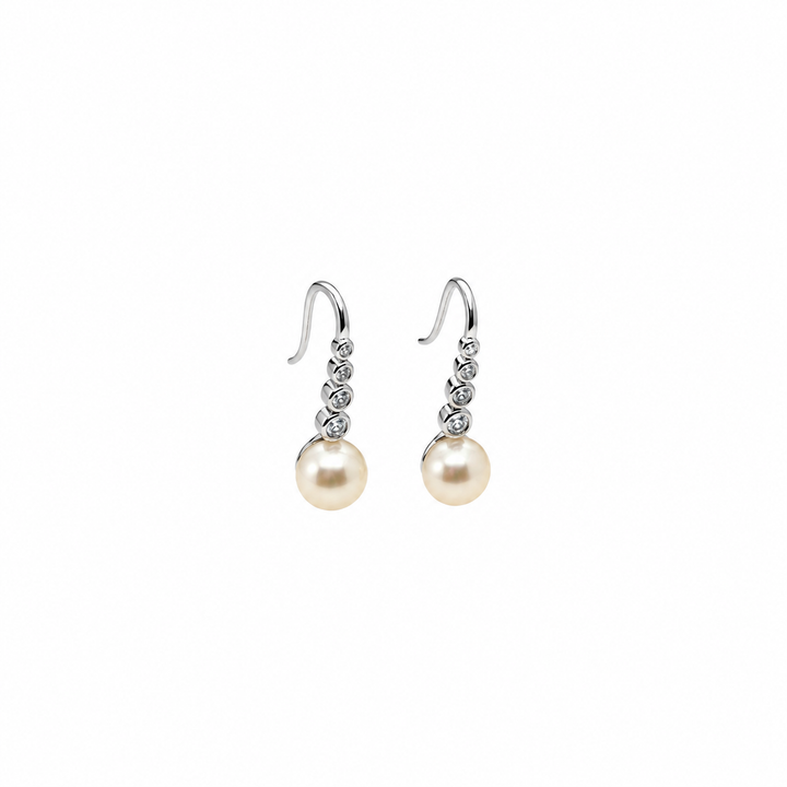 Pearl and  0.19 Ctw Lab Grown Diamond Earring in 925 Platinum Plated