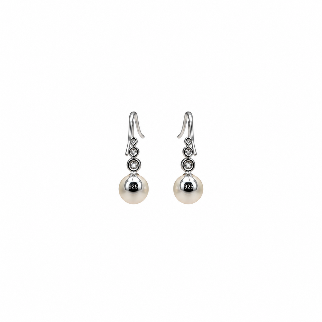 Pearl and  0.19 Ctw Lab Grown Diamond Earring in 925 Platinum Plated