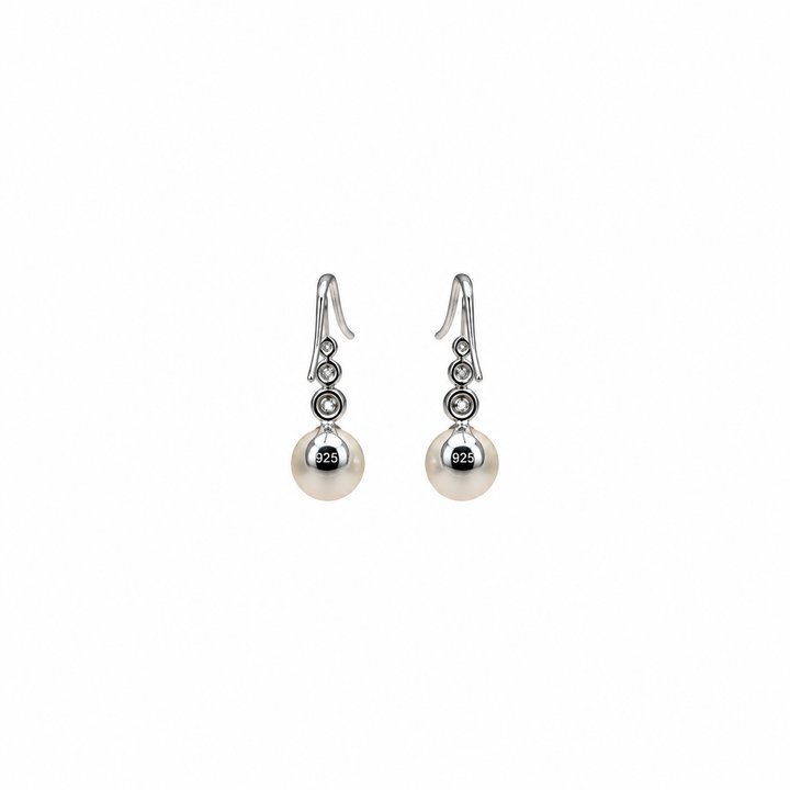 Pearl and  0.19 Ctw Lab Grown Diamond Earring in 925 Platinum Plated