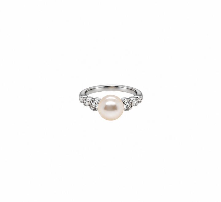 Pearl and  0.31 Ctw Lab Grown Diamond Ring in 925 Platinum Plated