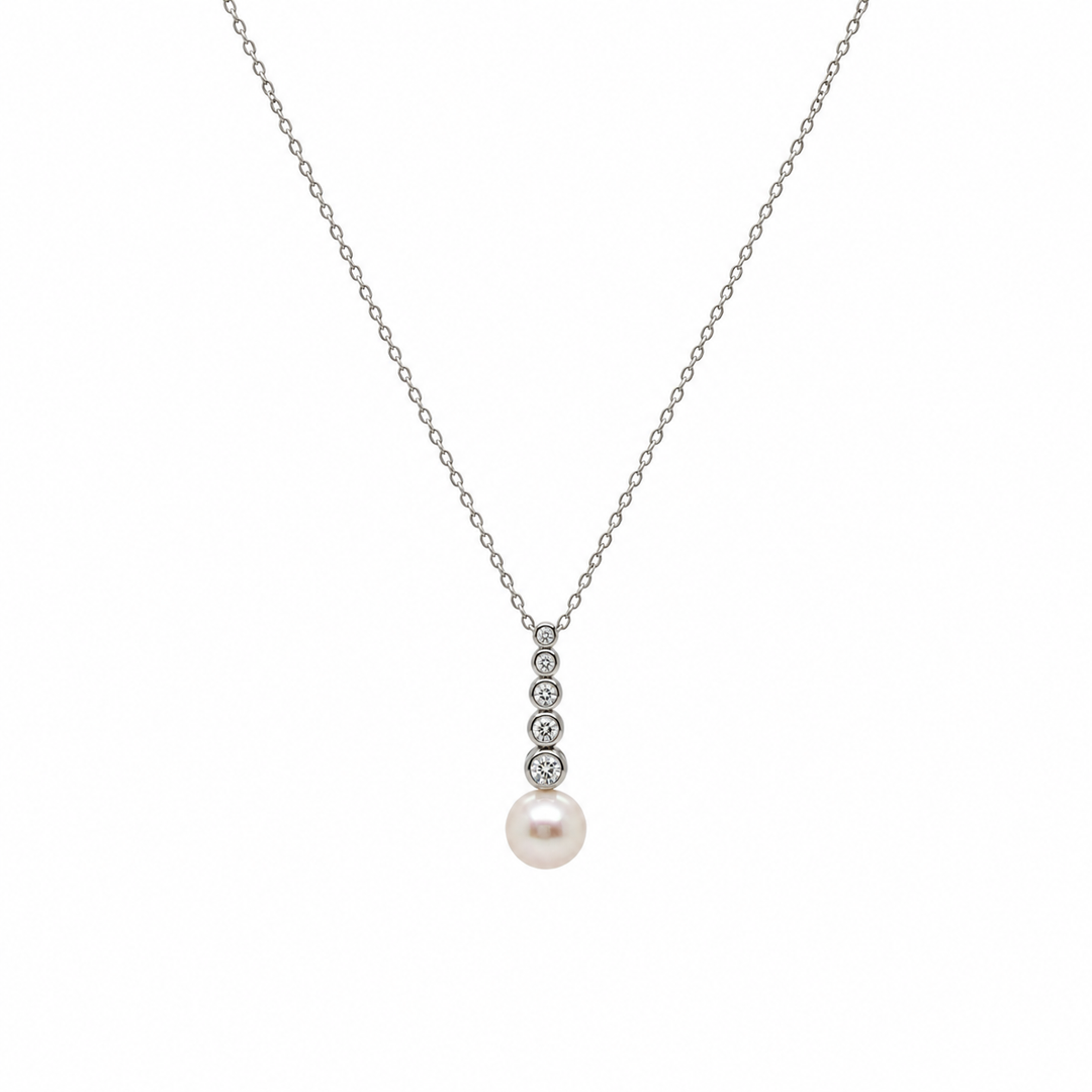 Pearl and  0.17 Ctw Lab Grown Diamond Pendant in 925 Platinum Plated