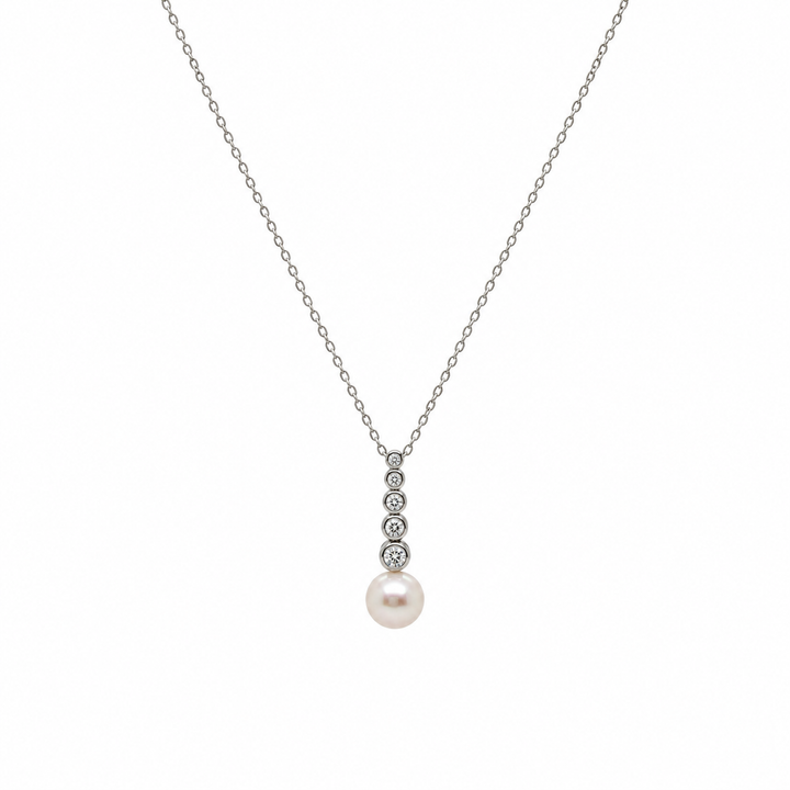 Pearl and  0.17 Ctw Lab Grown Diamond Pendant in 925 Platinum Plated
