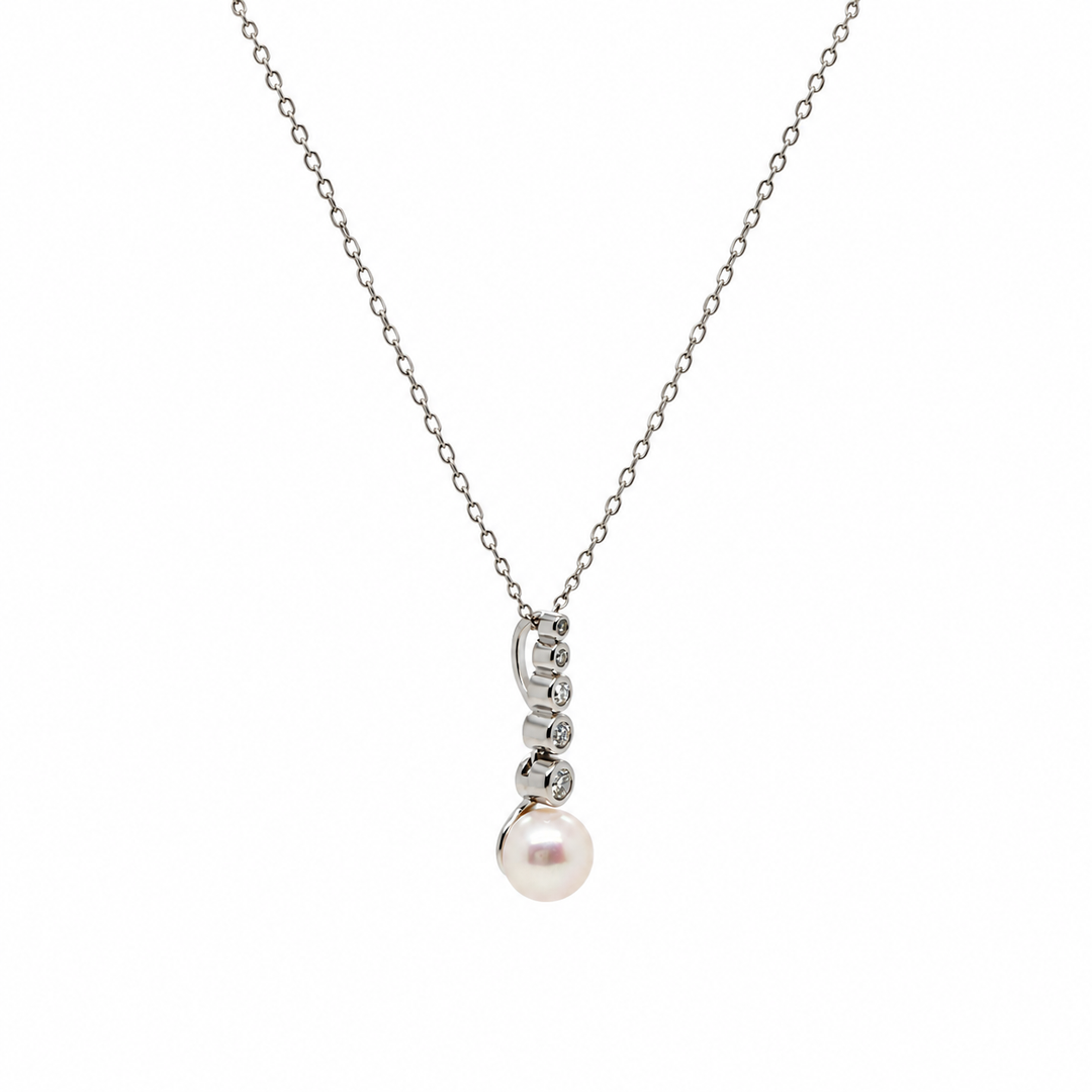 Pearl and  0.17 Ctw Lab Grown Diamond Pendant in 925 Platinum Plated