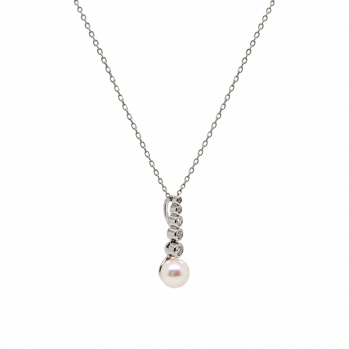 Pearl and  0.17 Ctw Lab Grown Diamond Pendant in 925 Platinum Plated