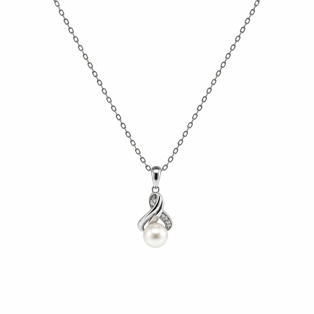 Pearl and  0.03 Ctw Lab Grown Diamond Pendant in 925 Platinum Plated