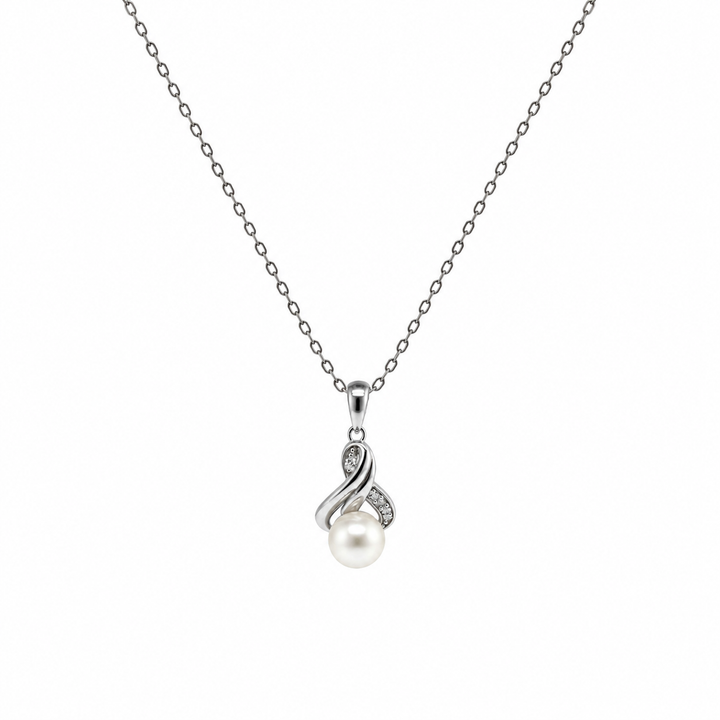 Pearl and  0.03 Ctw Lab Grown Diamond Pendant in 925 Platinum Plated