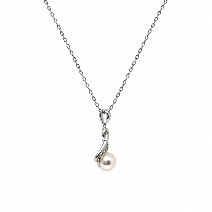 Pearl and  0.03 Ctw Lab Grown Diamond Pendant in 925 Platinum Plated