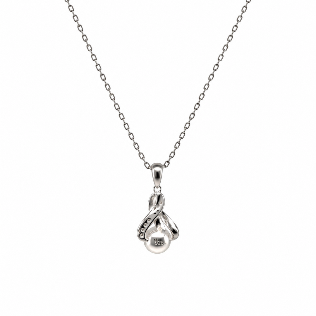 Pearl and  0.03 Ctw Lab Grown Diamond Pendant in 925 Platinum Plated