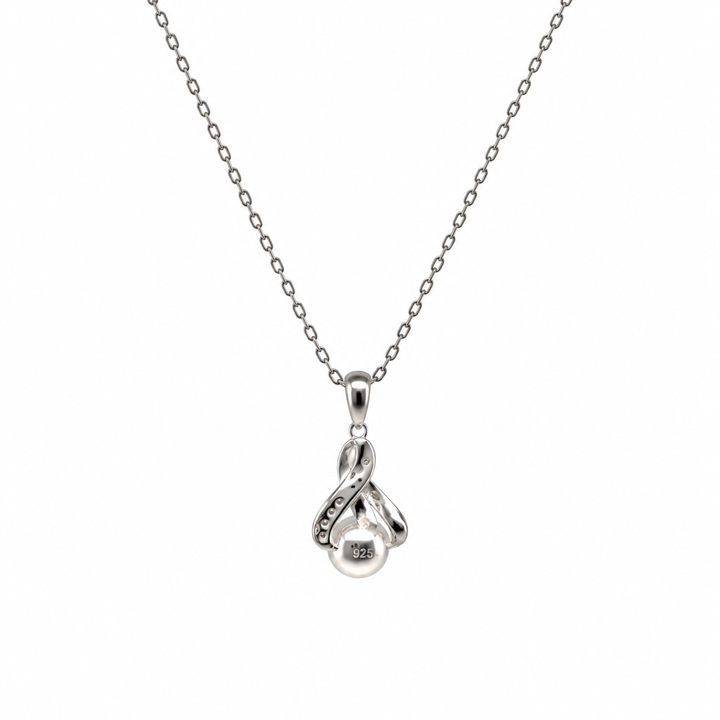 Pearl and  0.03 Ctw Lab Grown Diamond Pendant in 925 Platinum Plated