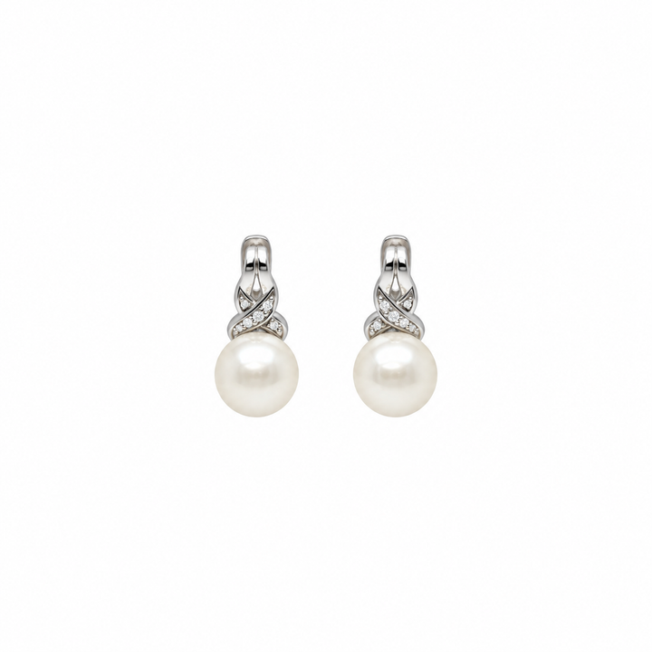 Pearl and  0.03 Ctw Lab Grown Diamond Earring in 925 Platinum Plated