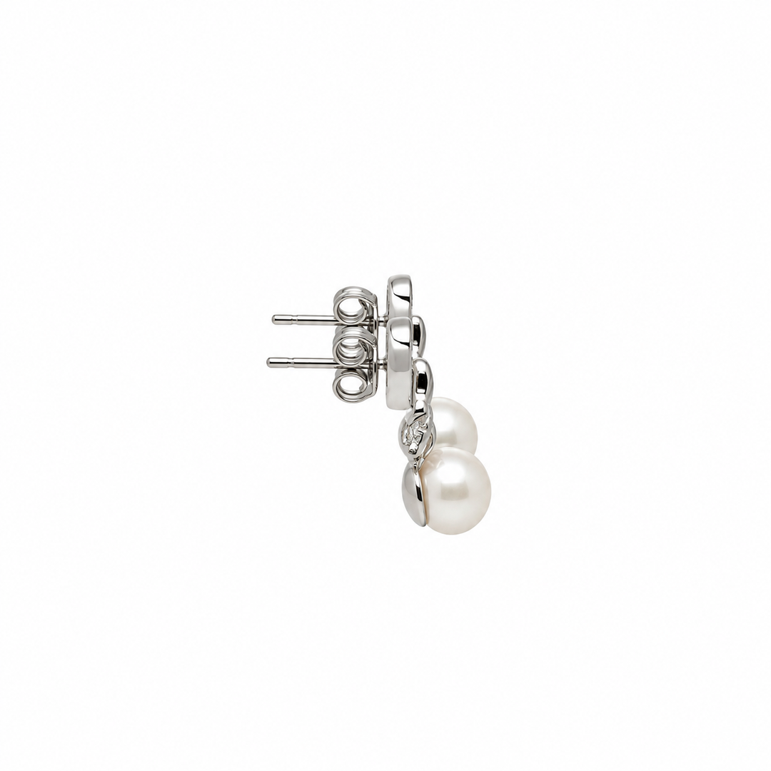 Pearl and  0.03 Ctw Lab Grown Diamond Earring in 925 Platinum Plated