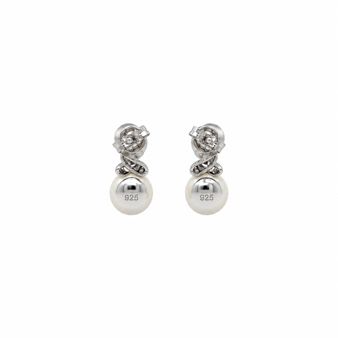 Pearl and  0.03 Ctw Lab Grown Diamond Earring in 925 Platinum Plated